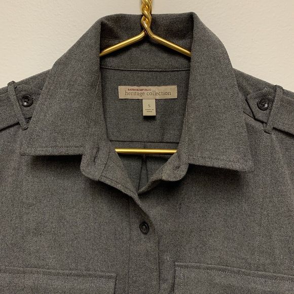 Banana Republic Heritage Flannel Military Oversized Shirt Shacket Sz Small Gray - Picture 8 of 12